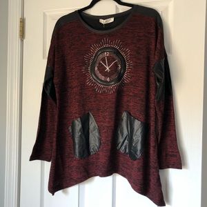 NWT Pleather Clock Top Long Sleeve